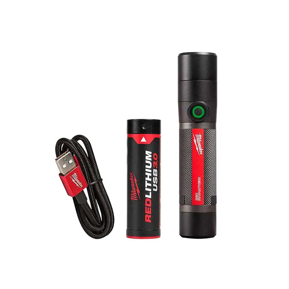 LINTERNA DE MANO 800 LUMENES RECARGABLE USB REDLITHIUM 1 BATERIA USB REDLITHIUM CABLE USB MILWAUKEE