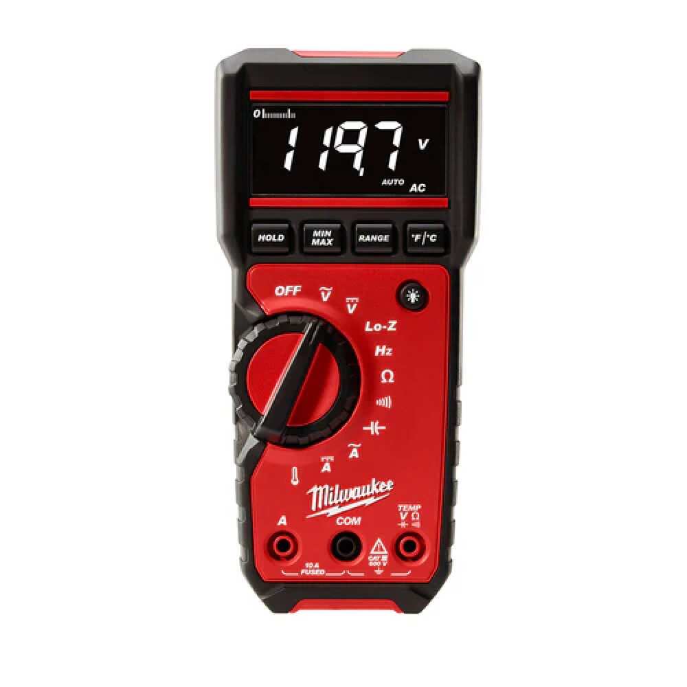 MULTIMETRO DIGITAL TRUE RMS CAT III 600V-10A AC/DC INCLUYE 1 TERMOPAR DOBLE TIPO BANANA DOS BATERIAS AA Y CABLES DE PRUEBA MILWAUKEE