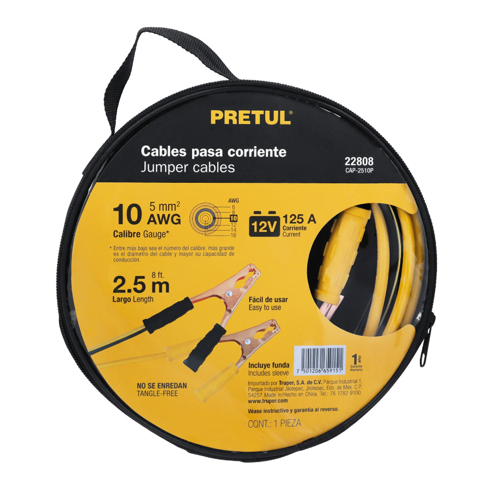 CABLES PASA CORRIENTE CAL. 10 AWG (5MM2) 2.5 MTS. 125A. C/FUNDA CAP-2510P 22808 TRUPER PRETUL