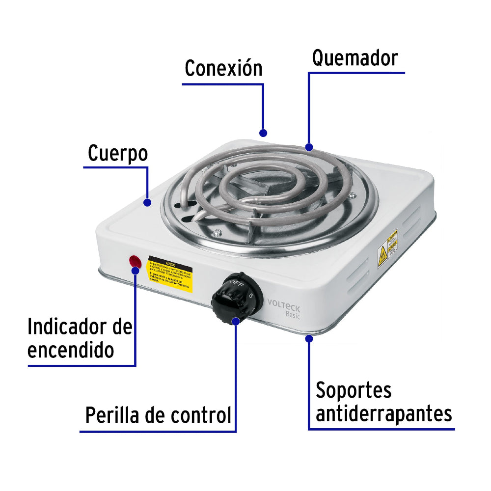PARRILLA ELECTRICA 1 QUEMADOR CUADRADA VOLTECK BASIC 23031