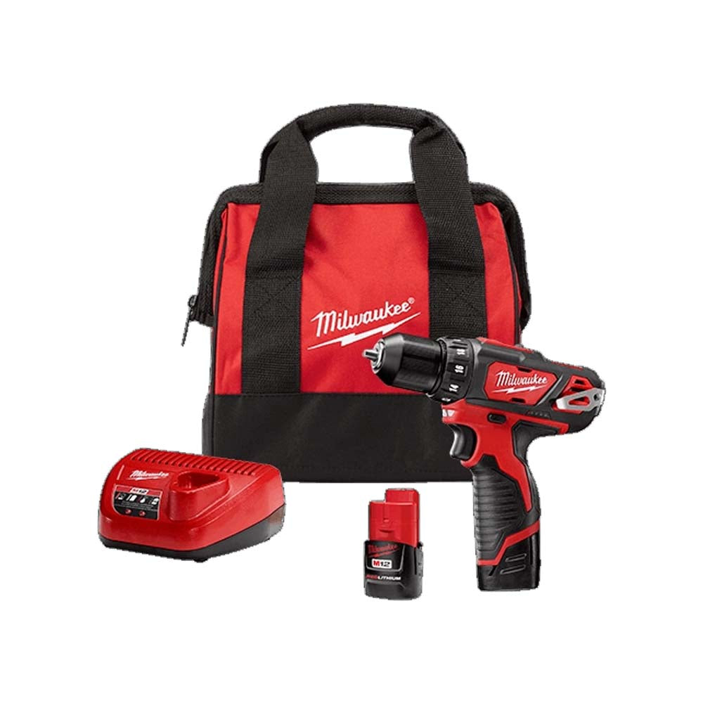 KIT TALADRO / DESTORNILLADOR 3/8" FUEL M12 INCLUYE 2 BATERIAS 12 VOLTS REDLITHIUM ION COMPACTA 1.5AMP M12 1 CARGADOR DE BATERIA REDLITHIUM DE IONES DE LITIO M12 BOLSO PARA CONTRATISTA MILWAUKEE