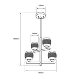 COLGANTE DE CRISTAL TECNOLITE FULU I 1.5M DE ALTURA 240W CUATRO BASES E27 NO INCLUYE FOCOS