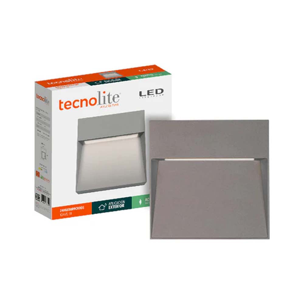 LUZ DE CORTESIA LED SOBREP. MURO 24W/127V. 3000K ALUM. GRIS KAVE III ***HAE***