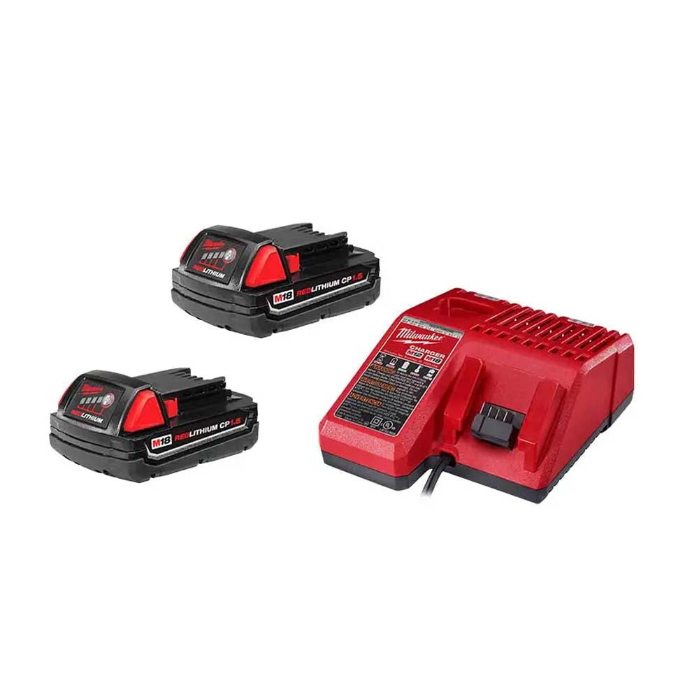 KIT TALADRO / DESTORNILLADOR COMPACTO 1/2" CON CARBONES M18: 2 BATERIAS 18V. 1.5AMP M18 CARGADOR DE BATERIA MULTIPLE M12 Y M18 ESTUCHE DE TRANSPORTE MILWAUKEE