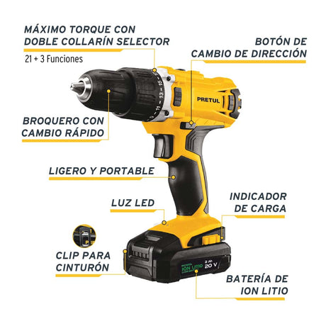 ROTOMARTILLO INALAMBRICO 1/2 20 V PRETUL ROTI-20P2
