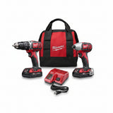 COMBO INALAMBRICO 2 HERRAMIENTAS: DESTORNILLADOR/TALADRO PERCUTOR 1/2" M18 DESTORNILLADOR IMPACTO HEXAGONAL 1/4" M18 2 BATERIAS 18 VOLTS 1.5 AMP M18 1 CARGADOR BATERIA MULTIPLE M12 Y M18 MILWAUKEE