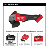 KIT ESMERILADORA ANGULAR 4-1/2"/5" M18 FUEL: 2 BATERIAS 18V. 6AMP M18 CARGADOR DE BATERIA RAPIDO MULTIPLE M12 Y M18 PROTECCION T27 PROTECCION T1 MANGO LATERAL LLAVE TUERCA CON REDOBLE MILWAUKEE