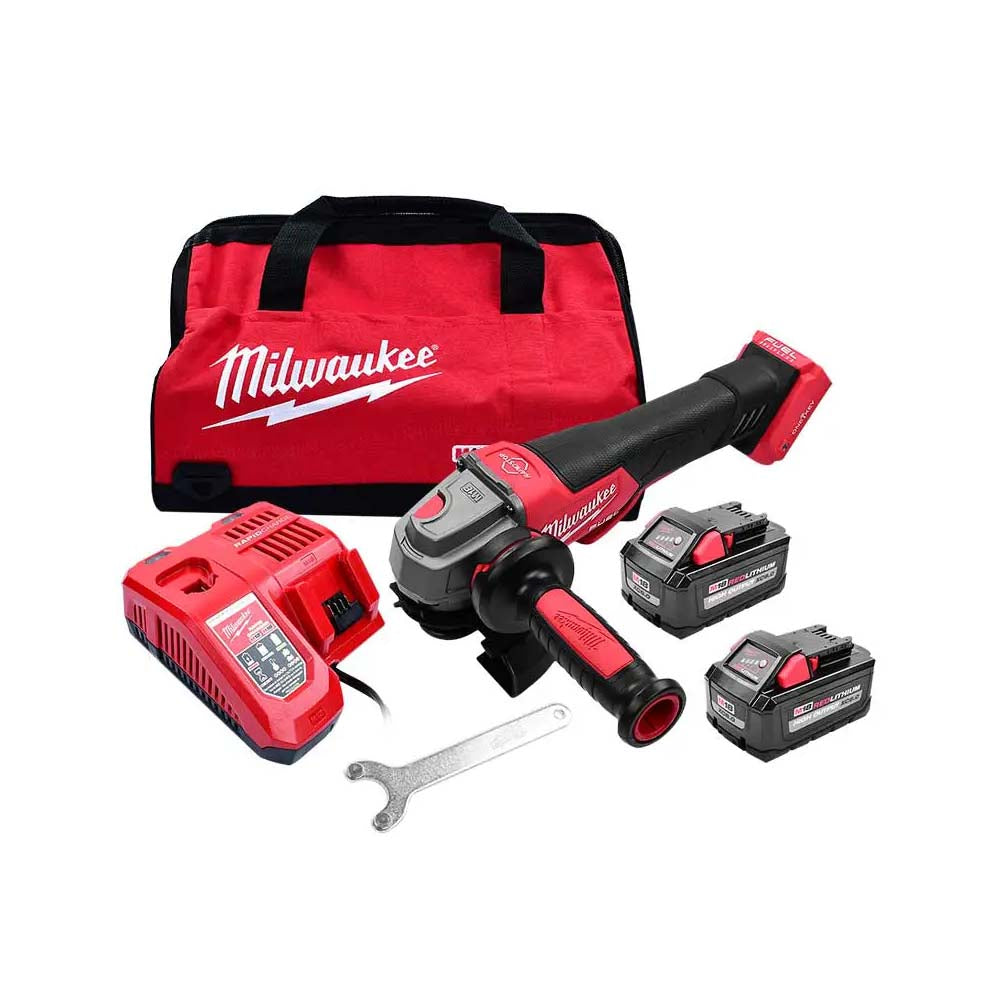 KIT ESMERILADORA ANGULAR 4-1/2"/5" M18 FUEL: 2 BATERIAS 18V. 6AMP M18 CARGADOR DE BATERIA RAPIDO MULTIPLE M12 Y M18 1 BOLSO PARA CONTRATISTA MILWAUKEE