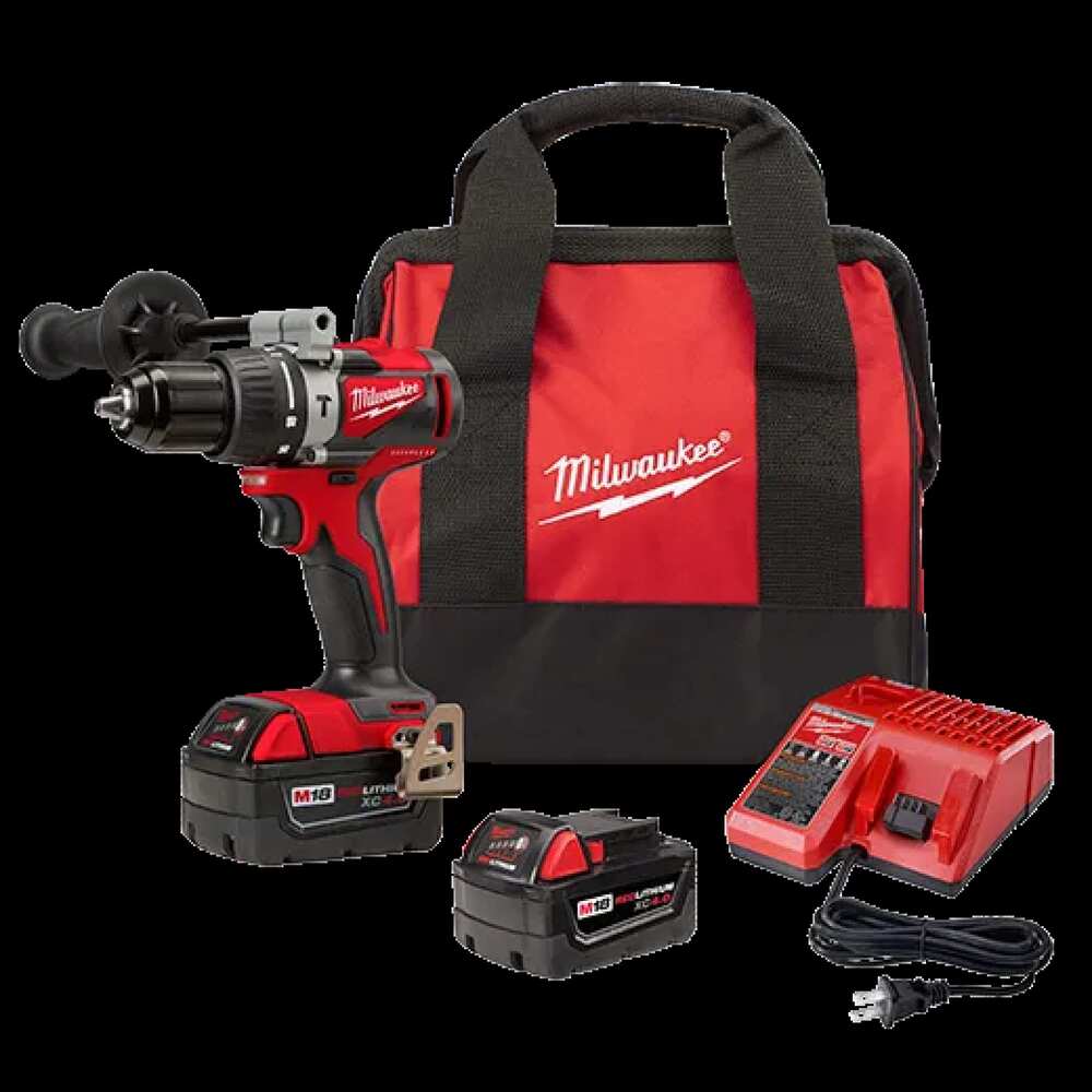 KIT TALADRO PERCUTOR / DESTORNILLADOR 1/2" FUEL M18: 2 BATERIAS 18V. 4AMP M18 CARGADOR DE BATERIA MULTIPLE M12 Y M18 MANGO LATERAL GANCHO PARA CINTURON ESTUCHE DE TRANSPORTE MILWAUKEE