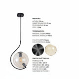COLGANTE METAL-VIDRIO NEGRO-AMBAR FOCO E26 CLASS *** HA. LUMI ***