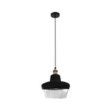 LUMINARIO COLGANTE TIPO CONTEMPORANEO (25X110CMS) INCLUYE FOCO 1XE26 ACABADO DE METAL NEGRO CON CRISTAL  CLASS *** HA. LUMI ***