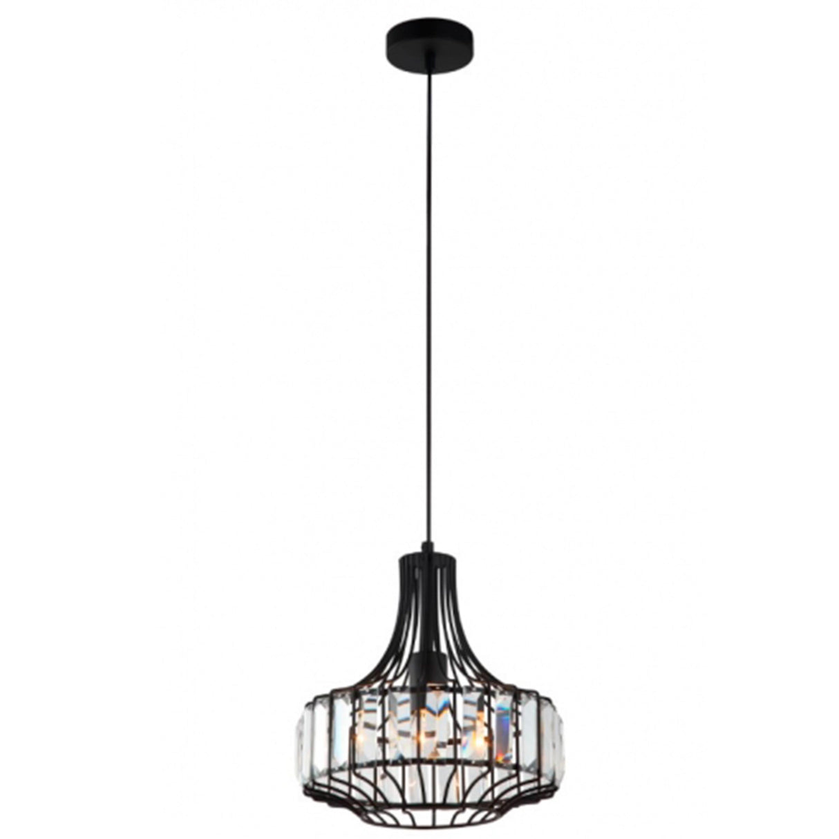 LUM COLGANTE CONTEMPORANEO CRISTAL 25W E26 NEGRO *** EXHIBIDO ***