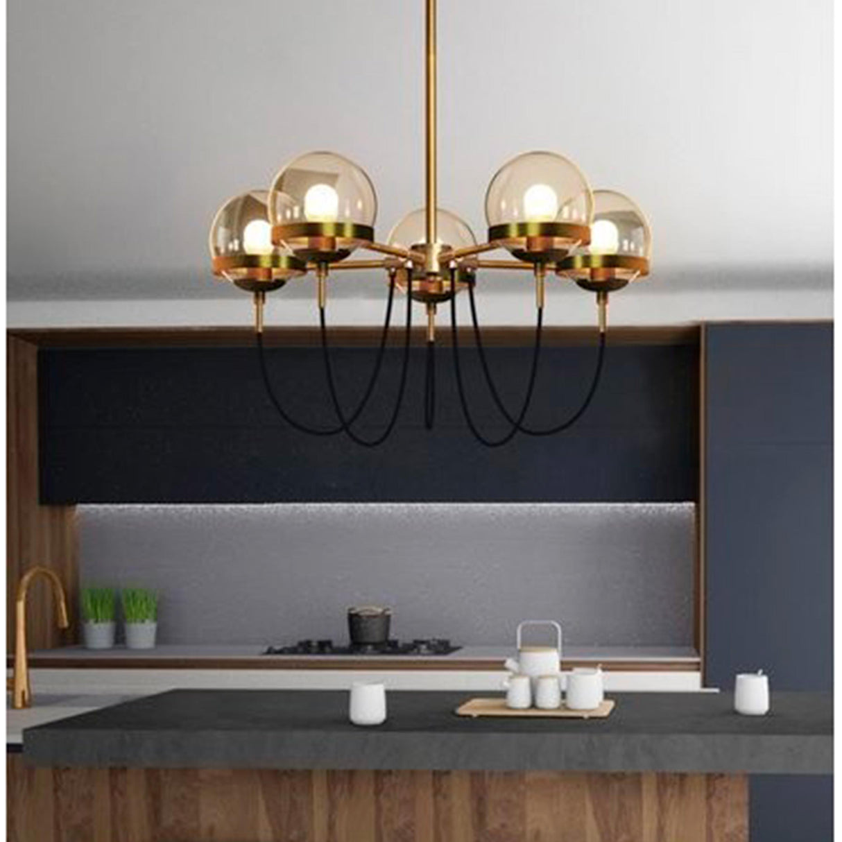 LUMINARIO COLGANTE DE 4 ESFERAS  4XE26 LATON-VIDRIO COLOR DORADO *** HAE *** *** INCLUYE FOCO ***