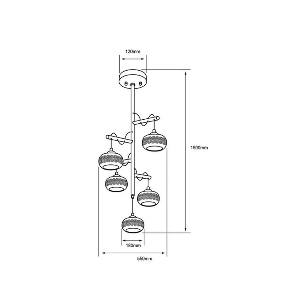 COLGANTE DE CRISTAL TECNOLITE DIADEM IV 1.5M DE ALTURA 300W CINCO BASES E27 NO INCLUYE FOCOS