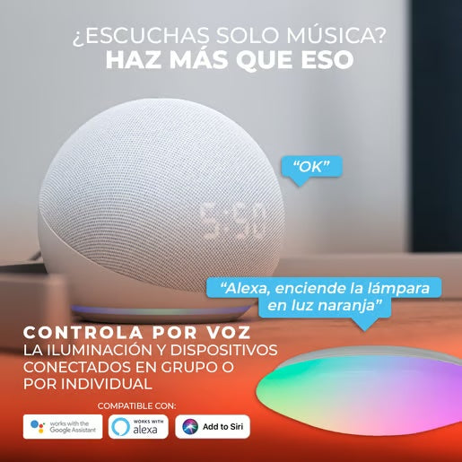 LAMPARA PLAFON LED INTELIGENTE WIFI 30W LUZ RGB + BLANCA ATENUABLE COMPATIBLE C/APP MOVIL Y ASISTENTES DE VOZ