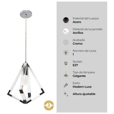 LAMPARA COLGANTE CROMO ESTILO MODERNO 40W E27 1 LUZ  *** HA. LUMI ***