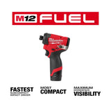 KIT DESTORNILLADOR DE IMPACTO HEXAGONAL 1/4" FUEL M12: 2 BATERIAS 12 VOLTS REDLITHIUM ION COMPACTA 2AMP M12 1 CARGADOR DE BATERIA M12 GANCHO PARA CINTURON BOLSO PARA CONTRATISTA MILWAUKEE