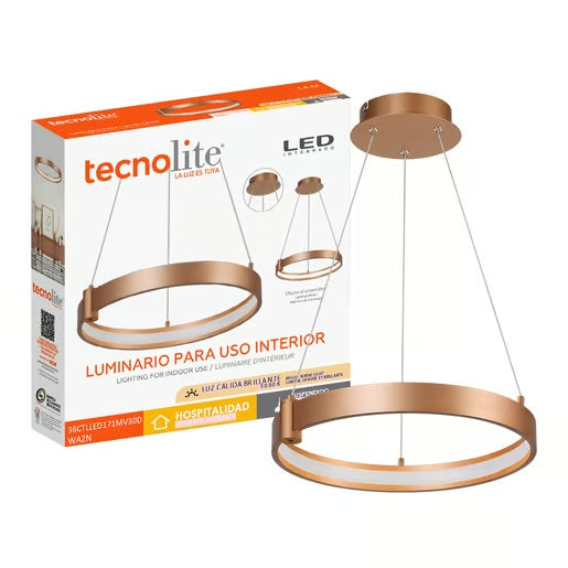 LAMPARA COLGANTE LED CIRCULAR METAL 40.5CM 36W LUZ CALIDA BRILLANTE IRC90 NO ATENUABLE 36CTLLED171MV30D*** HAE ***
