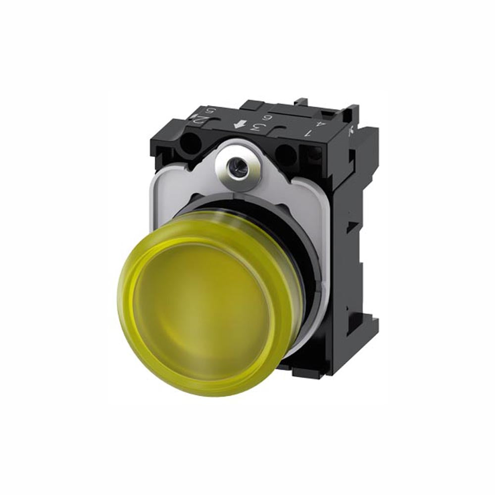 LÁMPARA DE SEÑALIZACIÓN 22 MM REDONDO PLÁSTICO AMARILLO LENTE LISO CON SOPORTE MÓDULO LED CON LED INTGR. 24 V AC/DC 3SU11026AA301AA0 ANTECESOR 3SB32446BA30