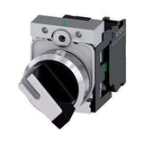 SELECTOR ILUMINABLE 22 MM REDONDO METAL BRILLANTE BLANCO SELECTOR CORTO 2 POSICIONES O-I SOSTENIDO ÁNGULO DE MANIOBRA 90 CON SOPORTE 1 NA 1NC 3SU11502BF601MA0 ANTECESOR 3SB36012KA11
