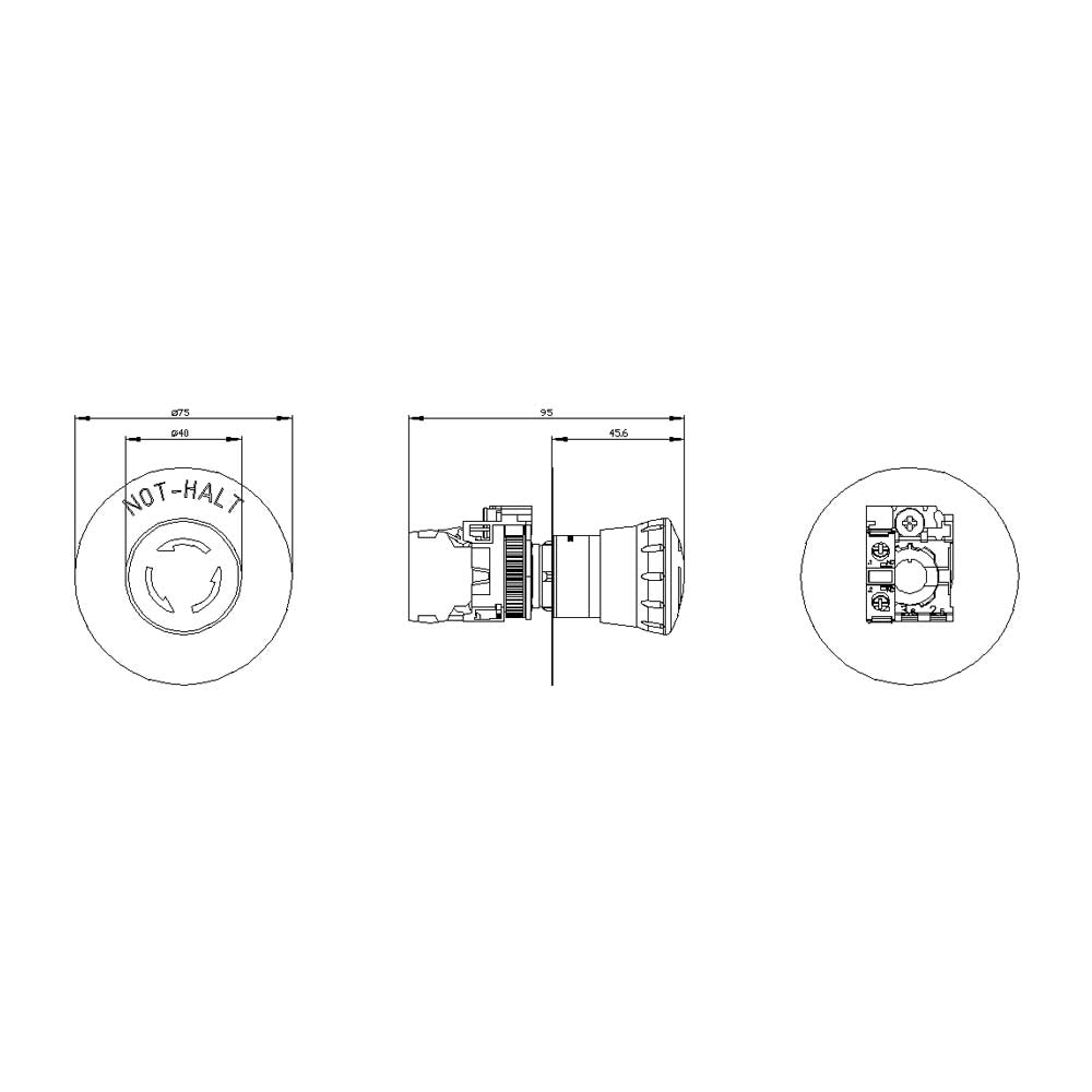 BOTON PULSADOR PARADA DE EMERGENCIA 22MM REDONDO METAL BRILLANTE ROJO 40MM. 1NC PLACA AMARILLA NOT-HALT
