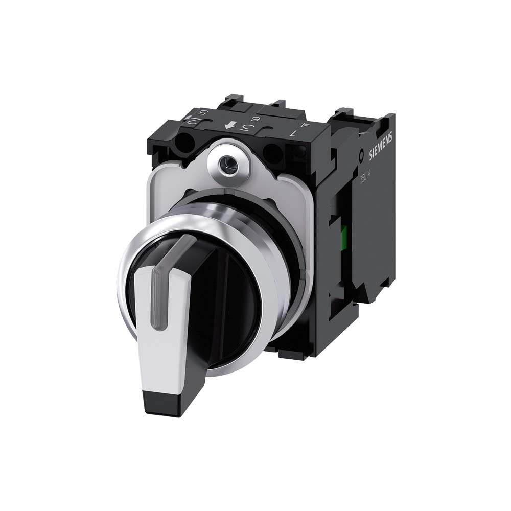 SELECTOR ILUMINABLE 22MM  3POS. O-I-II 90 10:30H/12:00H/13:30H C/SOPORTE  1 NA 1NC MCA SIEMENS