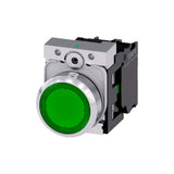 PULSADOR LUMINOSO 22 MM REDONDO METAL BRILLANTE VERDE BOTÓN RASANTE MOMENTÁNEO CON SOPORTE 1 NA MÓDULO DE LED CON LED INTGR. 24 V AC/DC 3SU11520AB401BA0 ANTECESOR 3SB36470AA41