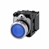 PULSADOR LUMINOSO 22 MM REDONDO METAL BRILLANTE AZUL BOTÓN RASANTE MOMENTÁNEO CON SOPORTE 1 NA MÓDULO DE LED CON LED INTEGRADO 24 V AC/DC 3SU11520AB501BA0 ANTECESOR 3SB36470AA51