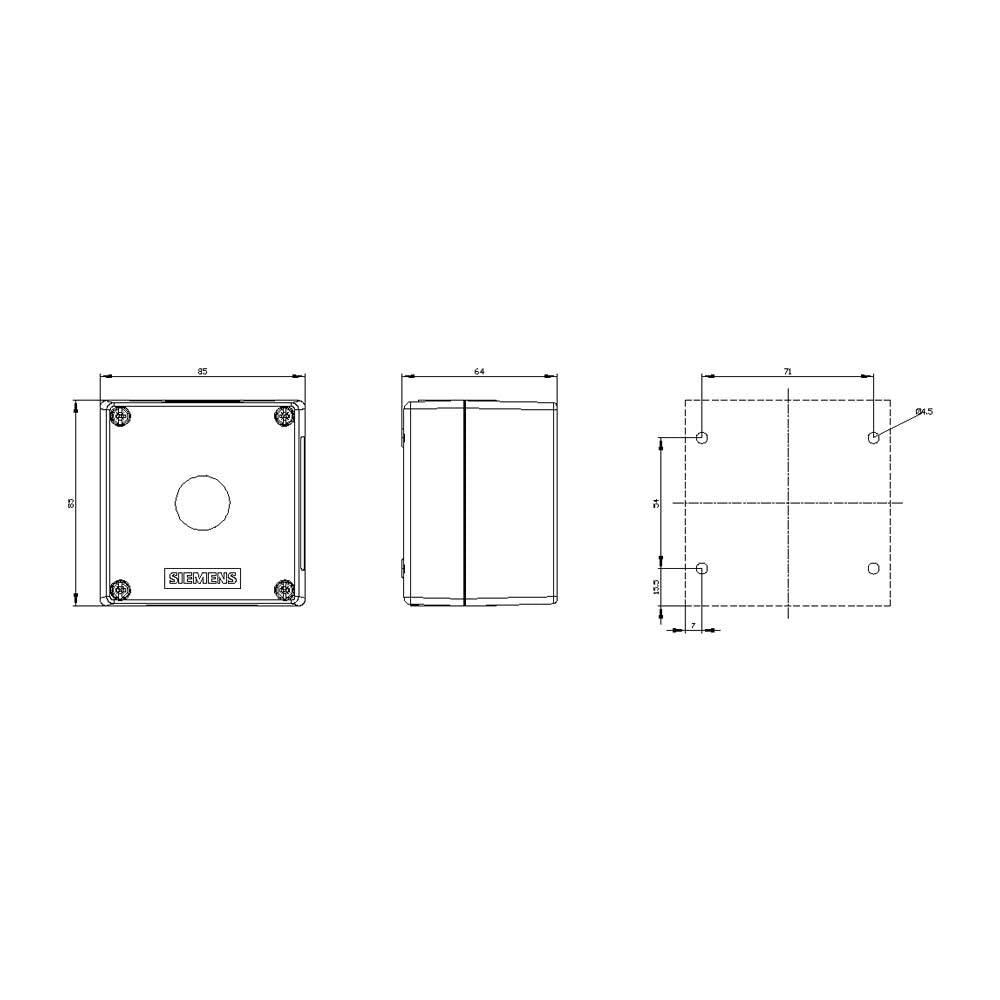 CAJA PARA APARATOS DE MANDO 22MM REDONDO CAJA DE PLASTICO  1 PUNTO DE MANDO DE PLASTICO PUNTO DE MANDO CENTRAL SIN EQUIPAMIENTO MCA SIEMENS
