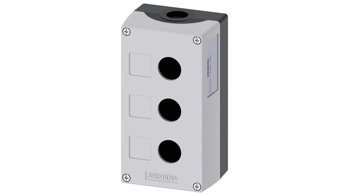 CAJA BOTONERA SIEMENS DE MANDO 22MM DE PLASTICO GRIS 3 PERFORACIONES 3SU18030AA000AB1