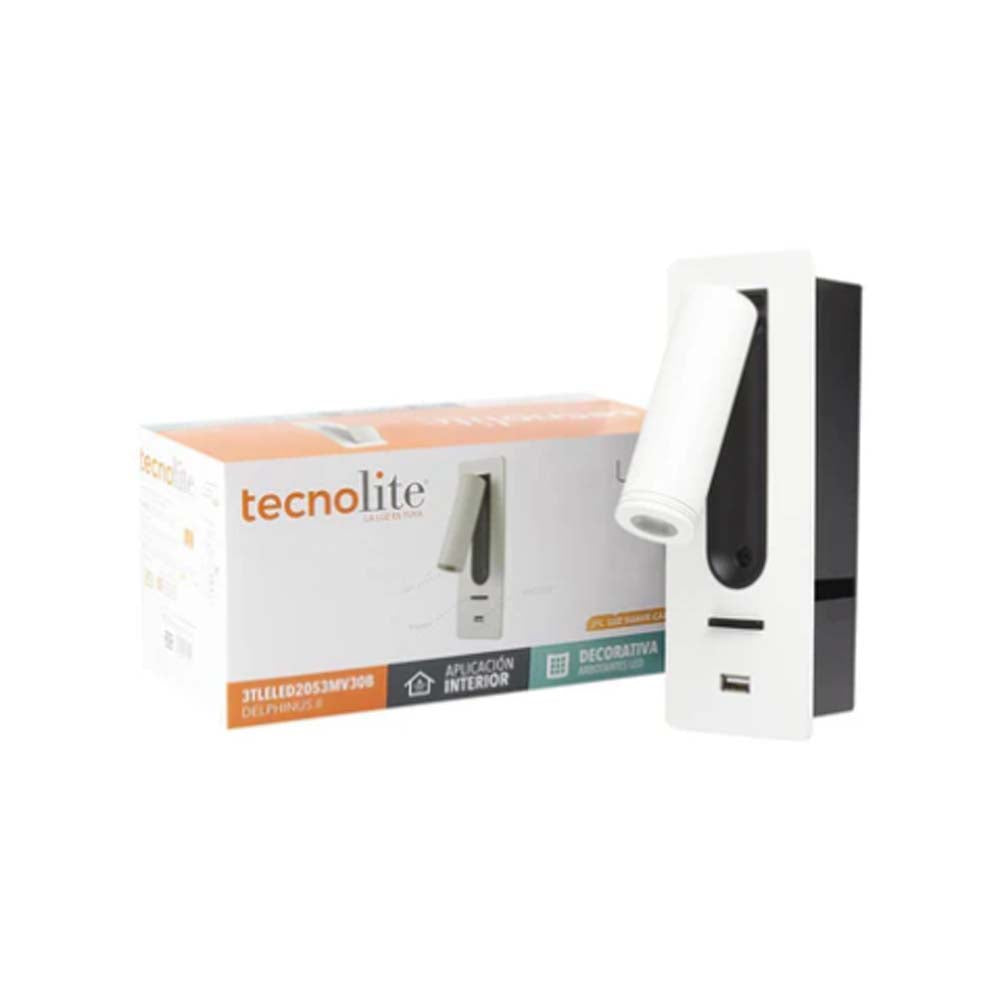 LÁMPARA DE LECTURA EMPOTRABLE LED TECNOLITE 3.4W LUZ SUAVE CÁLIDA AJUSTABLE ***TECNOLITE HAE***