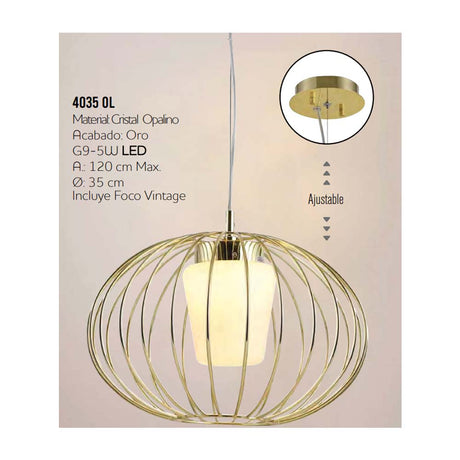 LUMINARIA COLGANTE ORO/OPALINO 1X40W. AITANA