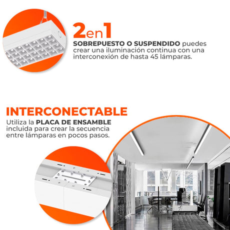 LUMINARIO LED SOBREPONER/SUSPENDIDO INT 40W NEGRO