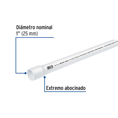 TUBO DE PVC HIDRAULICO CEDULA 40 1" TRAMO 3M FOSET