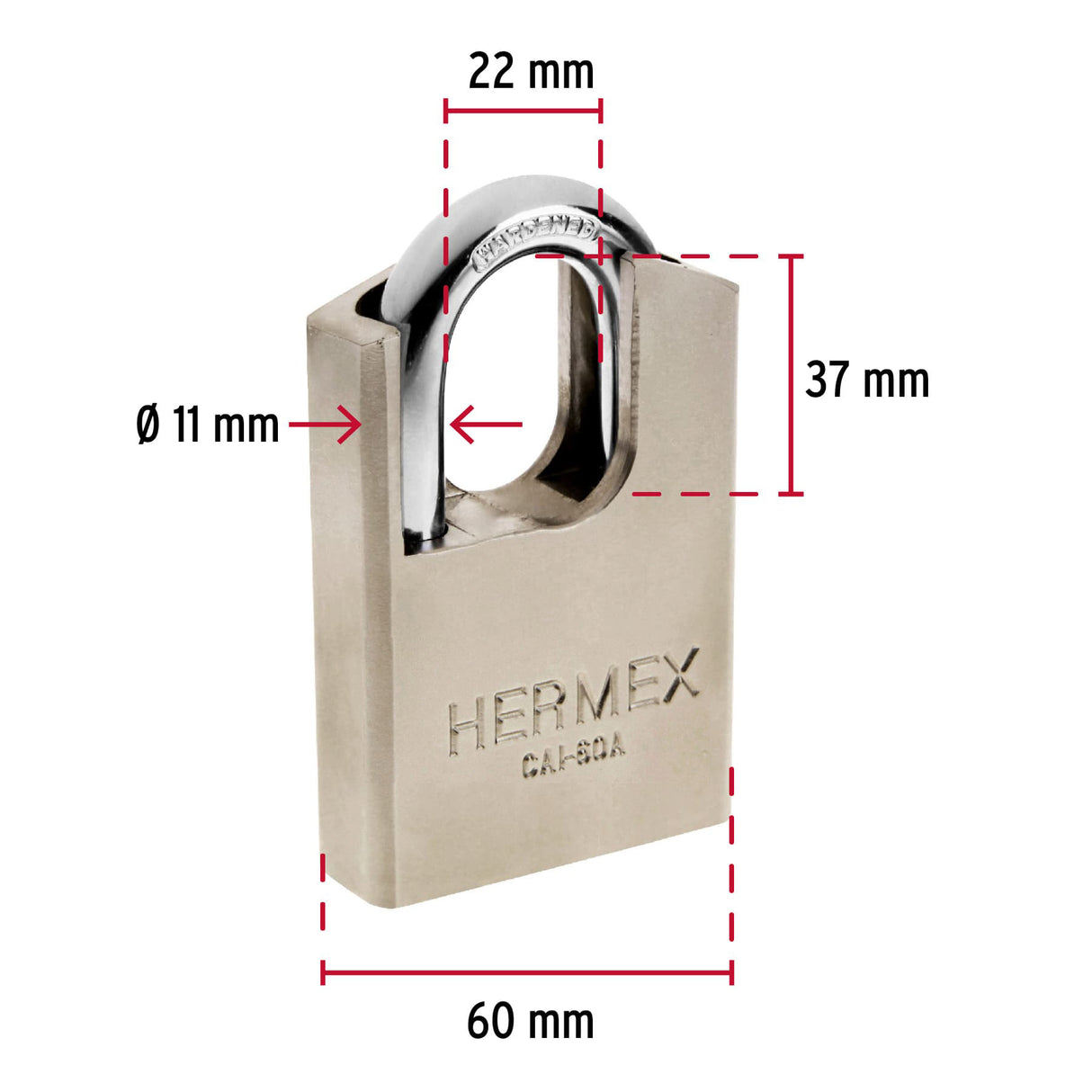 CANDADO ACERO MAXIMA SEGURIDAD 60X37X22X11MM. SEG. 10 LLAVE ANTIGANZUA CAI-60A 43335 TRUPER HERMEX