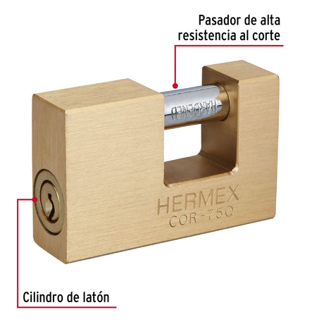 CANDADO ANTIPALANCA 75MM CUERPO DE LATON LLAVE PUNTOS MCA TRUPER