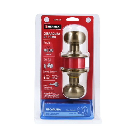 CERRADURA POMO LATON ANTIGUO OVAL RECAMARA MCA TRUPER HERMEX