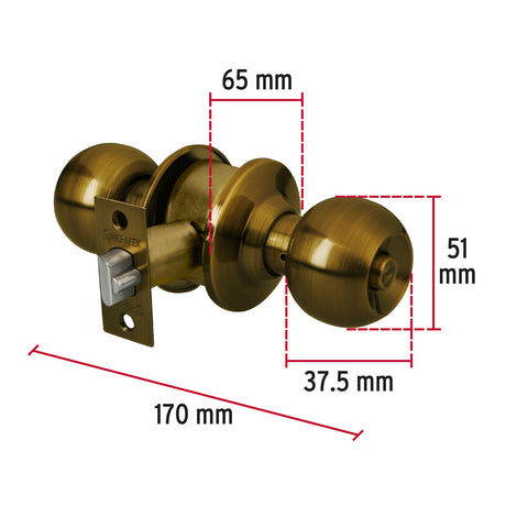 CERRADURA POMO LATON ANTIGUO ESFERA RECAMARA MCA TRUPER HERMEX *** SIMILAR 43473 ***