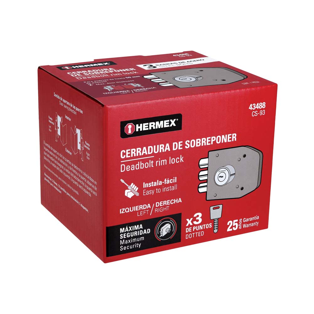 CERRADURA DE SOBREPONER 3 BARRAS INSTALA-FACIL LLAVE PUNTOS
