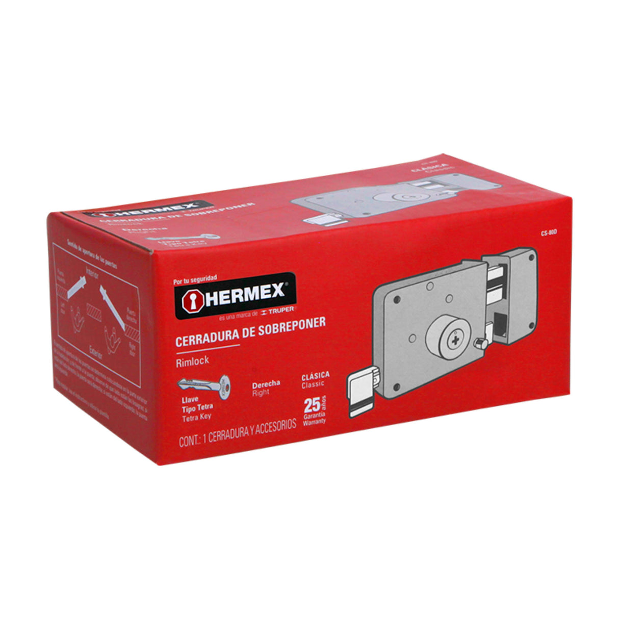 CERRADURA SOBREP. CLASICA DER. HERMEX