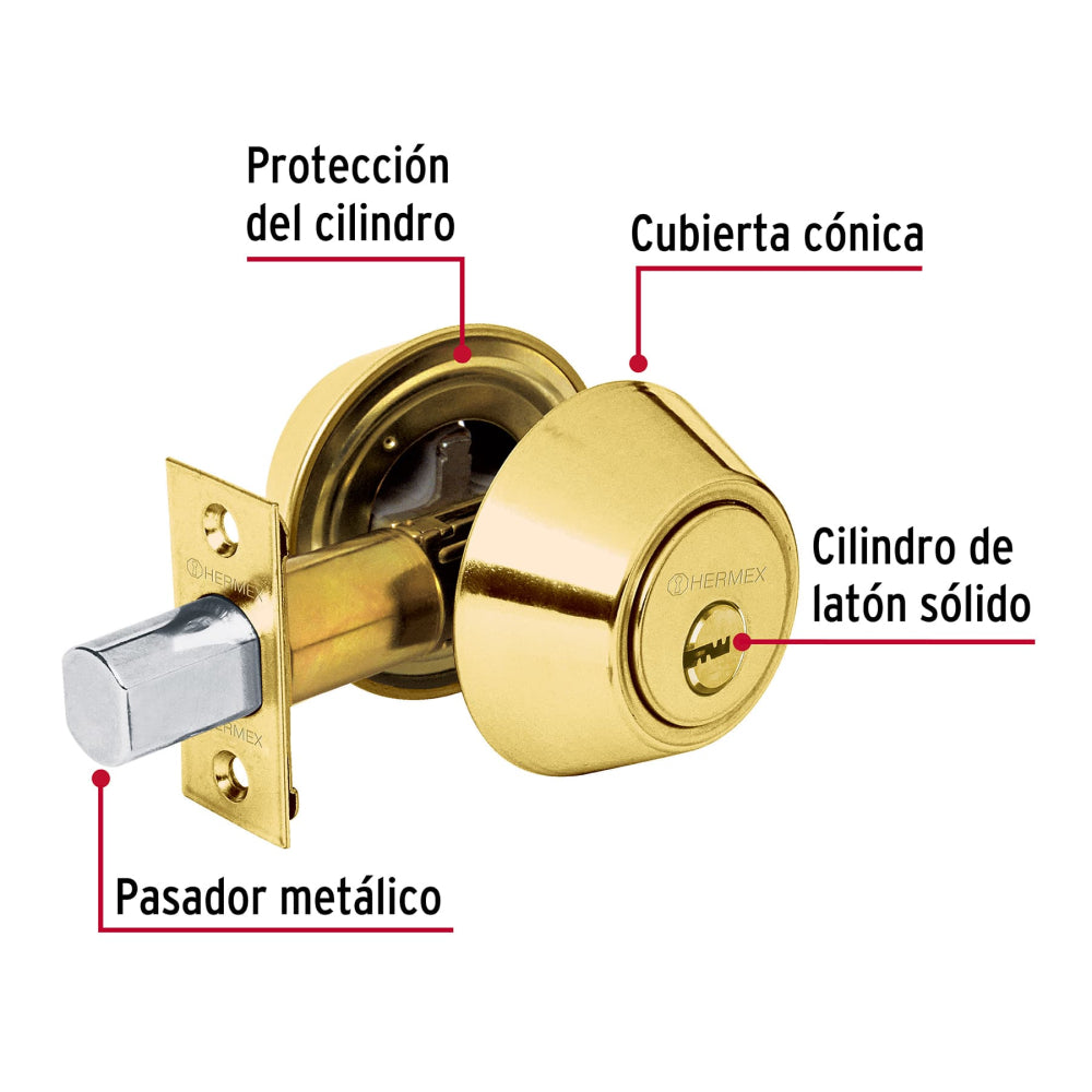 CERROJO LATON BRILLANTE DOBLE CILINDRO MCA TRUPER HERMEX *** SIMILAR 23610 ***
