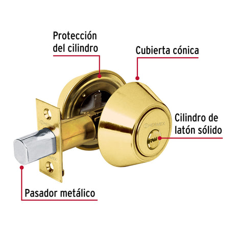 CERROJO LATON BRILLANTE DOBLE CILINDRO MCA TRUPER HERMEX