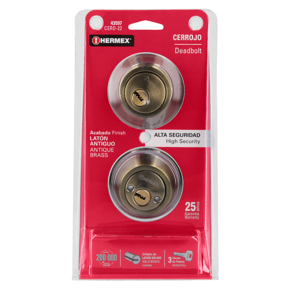 CERROJO LATON ANTIGUO DOBLE CILINDRO MCA TRUPER HERMEX