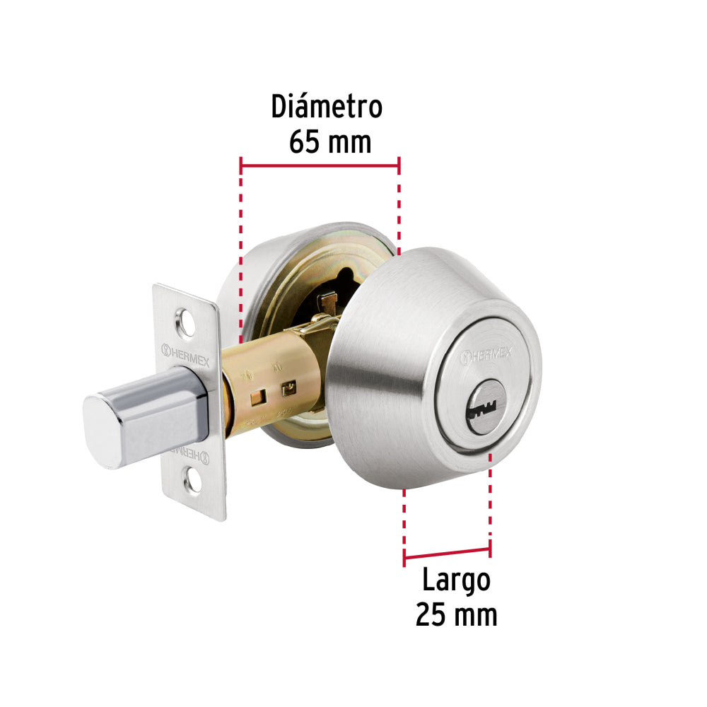 CERROJO CROMO MATE DOBLE CILINDRO MCA TRUPER HERMEX *** SIMILAR 43597 ***