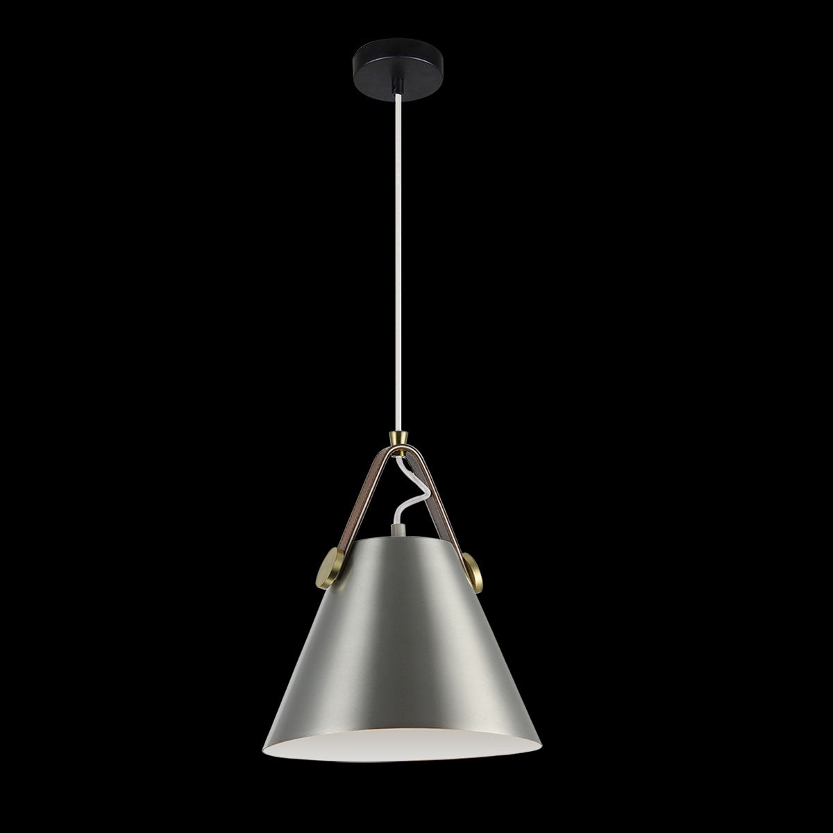 LUMINARIA COLGANTE METAL PLATA/PIEL 1X60W. PELLE *** HA. LUMI ***