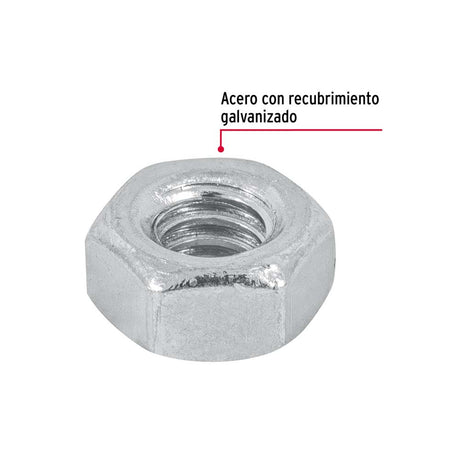 TUERCA DE ACERO GALVANIZADO HEXAGONAL DE 1/4" TRUPER FIERO ***BOLSA 250 PZAS***