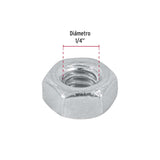 TUERCA DE ACERO GALVANIZADO HEXAGONAL DE 1/4" TRUPER FIERO ***BOLSA 250 PZAS***