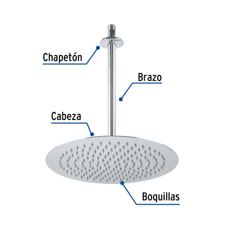REGADERA REDONDA ACERO INOXIDABLE 12" CROMADA FOSET RIVIERA