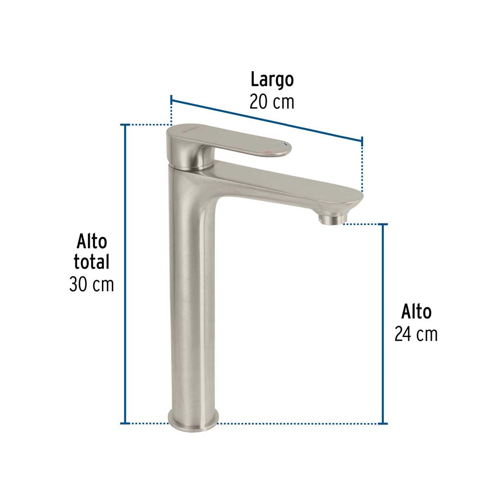 MONOMANDO SATIN CUELLO ALTO PARA LAVABO 30X25X20CM FOSET RIVIERA