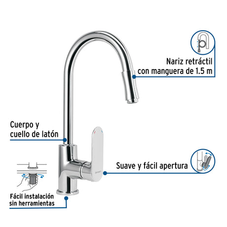 MEZCLADORA PARA FREGADERO CON MANGUERA EXTRAIBLE FOSET RIVIERA